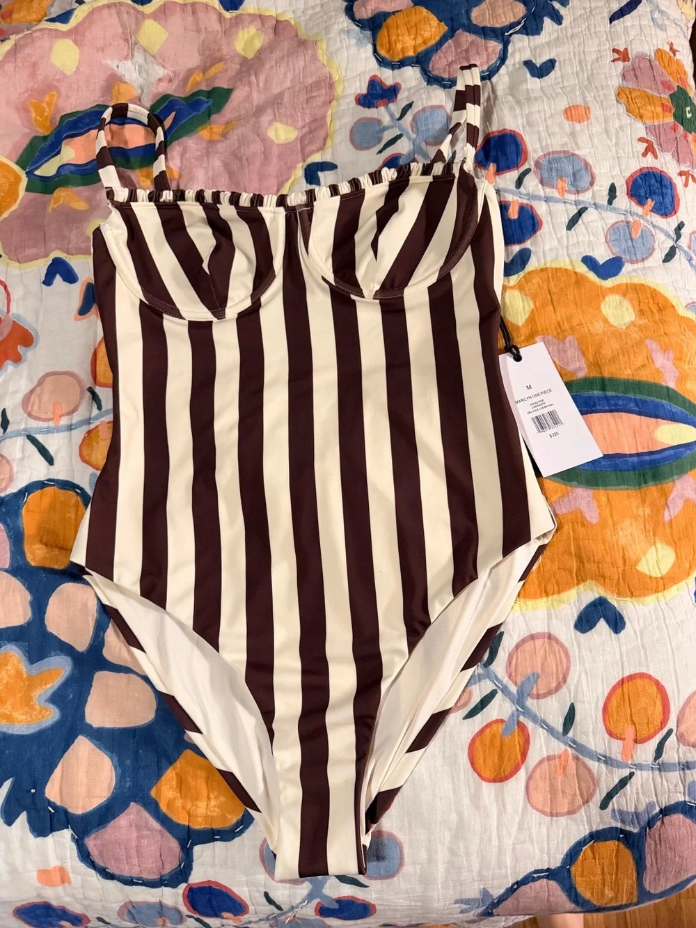 Onia Marilyn Swimsuit Medium chocolate cherry vertical striped NWT - Picture 4 of 6